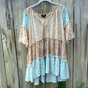 GIGIO USA Boho Peasant Tier Floral Top Blouse Woman’s Size Large